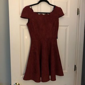 Scalloped maroon velvet mini dress